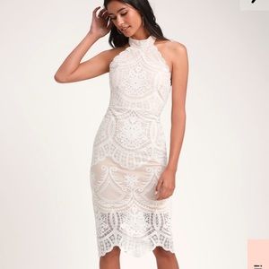 Celebrate Life White Lace Halter Midi Dress